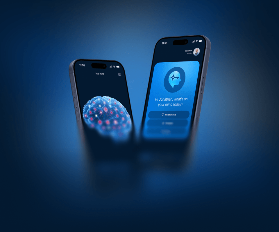 Selfcode — AI-guided wellbeing app, two mobile screens