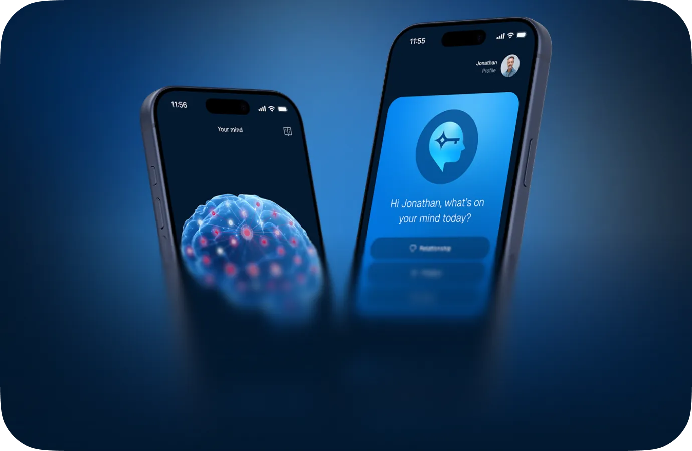 Selfcode — AI-guided wellbeing app, two mobile screens